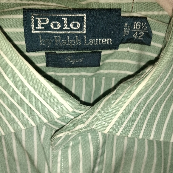 Polo by Ralph Lauren Green/White Striped Long Sleeve Casual Button Down Shirt - Picture 3 of 3